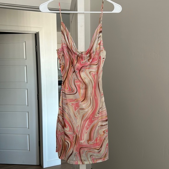 Mesh Pink Swirl Mini Dress Size Medium - Picture 2 of 4